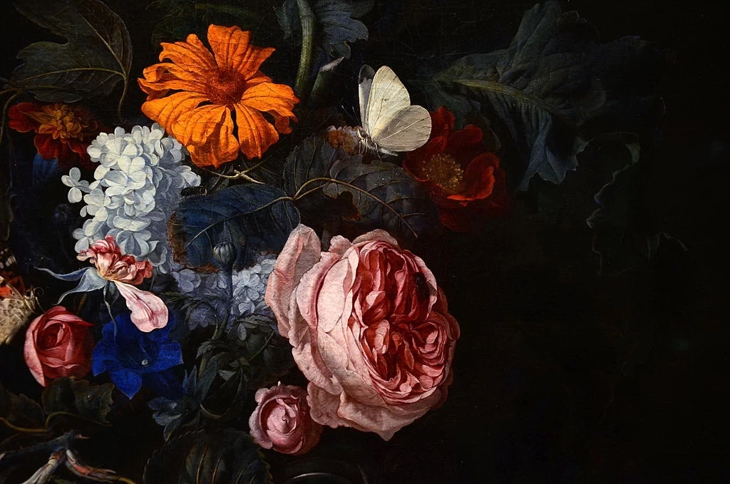 Natura morta con fiori e orologio - dettaglio, Mauritshuis